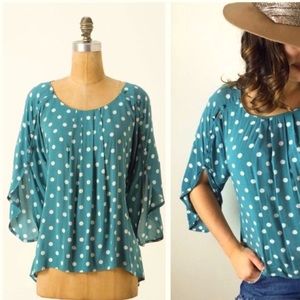 Anthropologie Maeve polka dots teal blouse Sz S